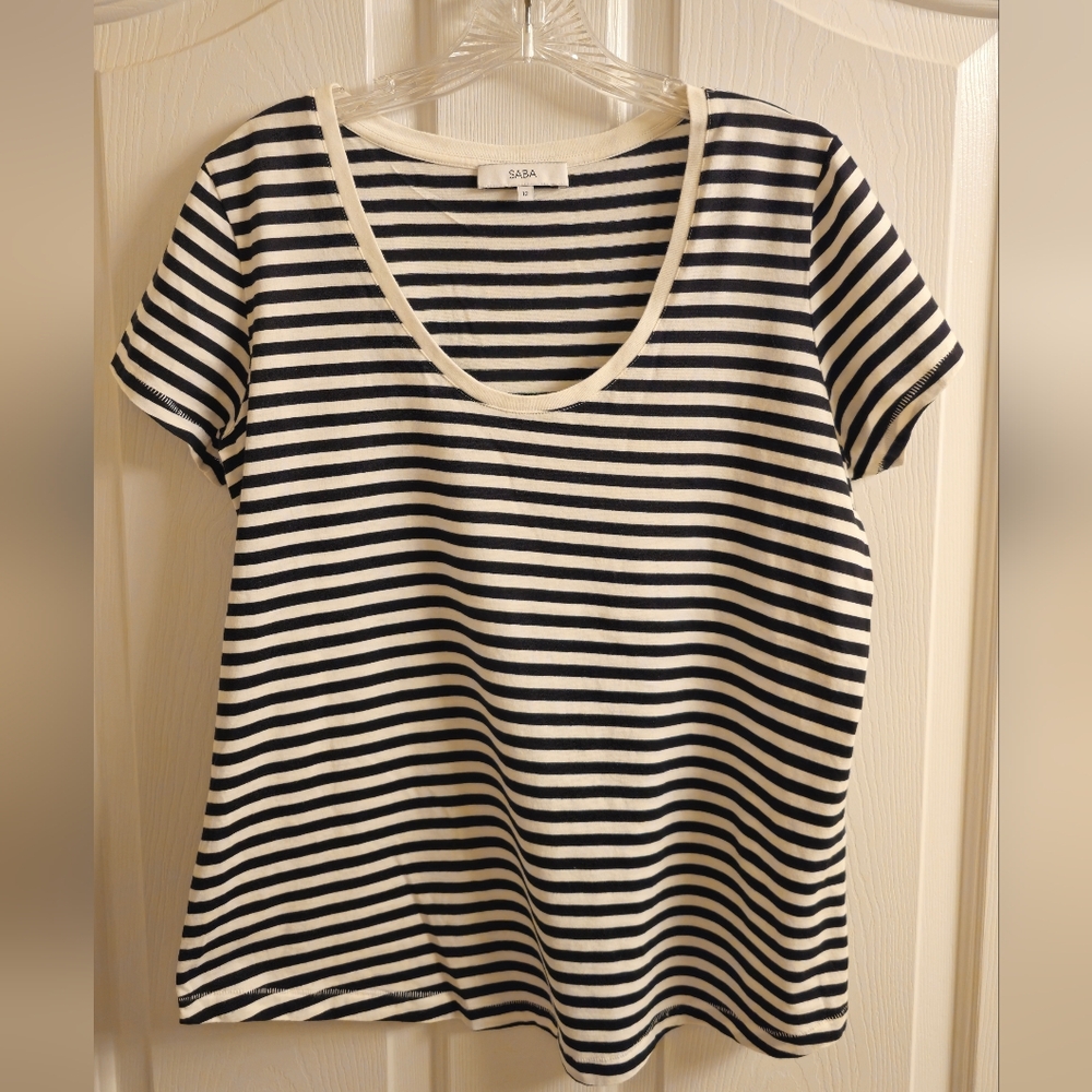 Saba Black and White Striped Women's Short Sleeve Top